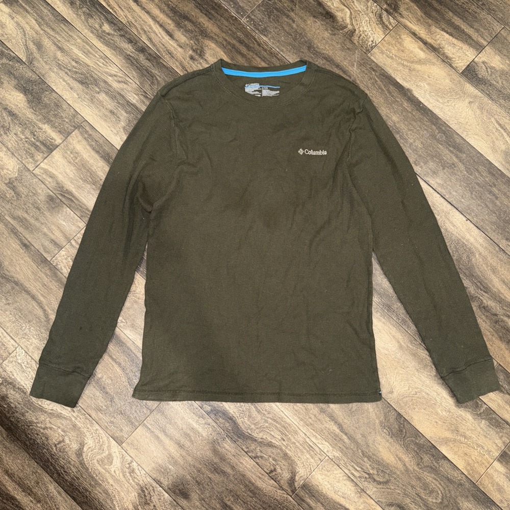 Columbia Long-Sleeve Crewneck Shirt Waffle-Knit Thermal Men's Large Olive Green